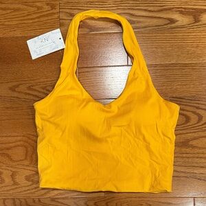 Klassy Network Vibrant Yellow Orange Halter Top With Padding (size M)
